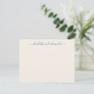 Minimalist Script Personalised Couples Ecru Blue Card