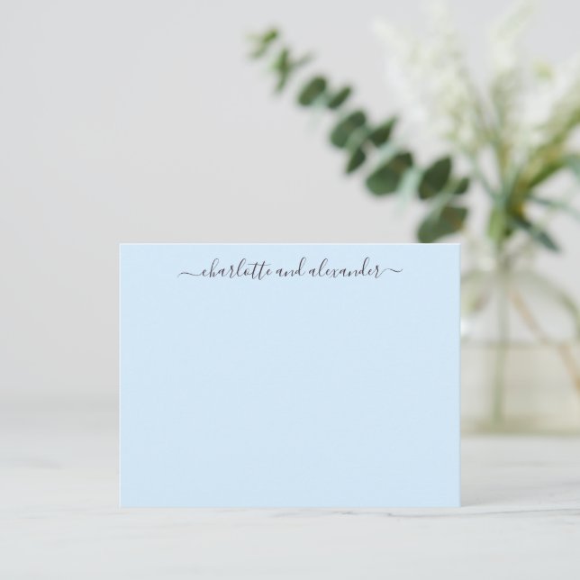 Minimalist Script Personalised Couples Soft Blue Card (Standing Front)