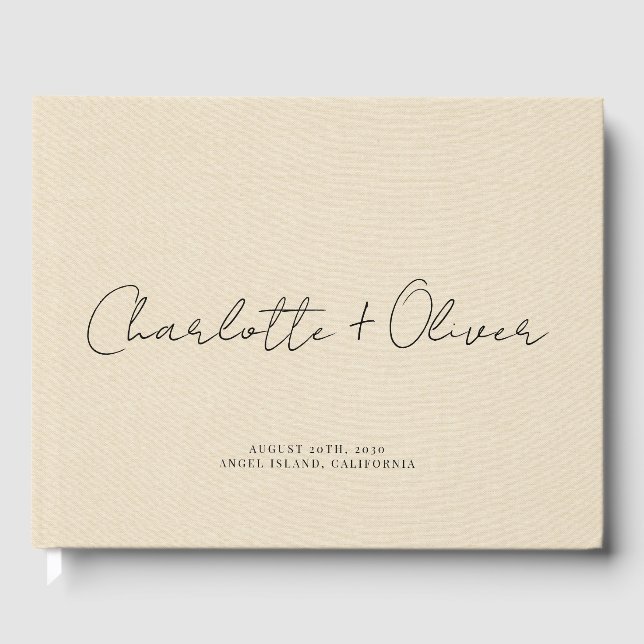 Minimalist Script Personalised Cream Wedding Guest Book (Front)