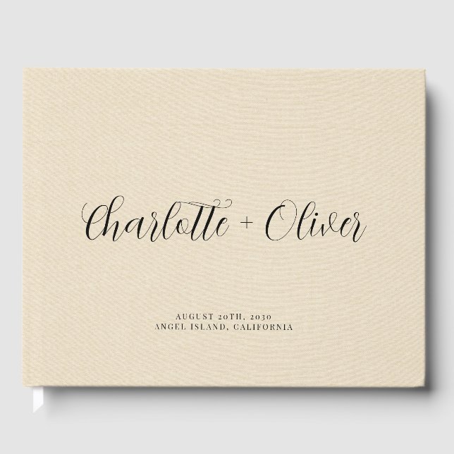 Minimalist Script Personalised Cream Wedding Guest Book (Front)