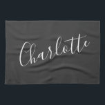 Minimalist Script Personalised Name | Black White  Tea Towel<br><div class="desc">Minimalist Script Typography Name in Black and White Kitchen Towel</div>