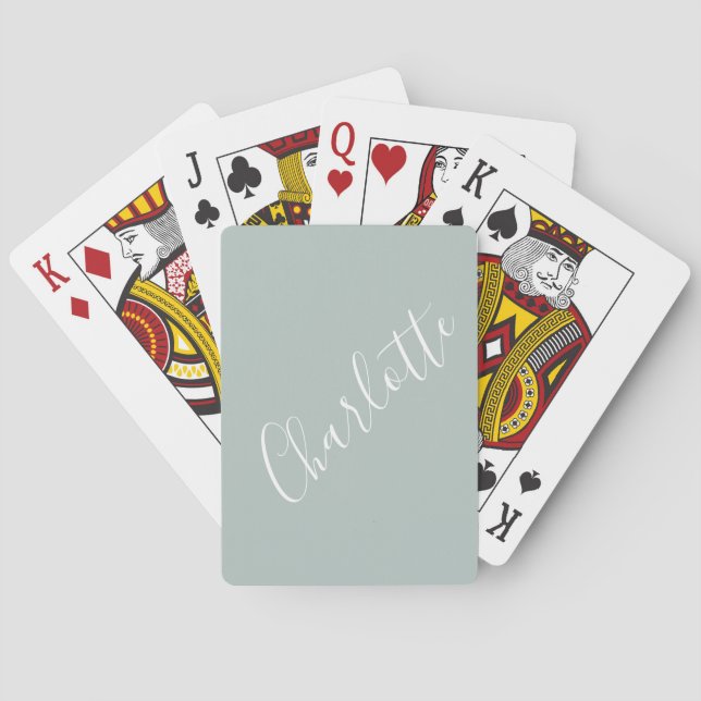 Minimalist Script Personalised Name Dusty Blue Playing Cards (Back)