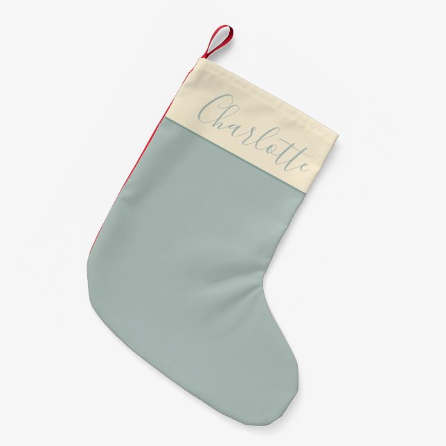 Minimalist Script Personalised Name Dusty Blue Small Christmas Stocking (Front (Hanging))