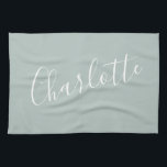 Minimalist Script Personalised Name | Dusty Blue Tea Towel<br><div class="desc">Minimalist Script Typography Name in Dusty Blue Kitchen Towel</div>