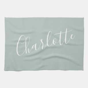 Minimalist Script Personalised Name Dusty Blue Tea Towel