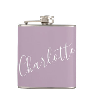 Minimalist Script Personalised Name Dusty Lilac Hip Flask