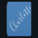 Minimalist Script Personalised Name French Blue iPad Pro Cover<br><div class="desc">Minimalist Script Typography Name in French Blue and White iPad Case</div>
