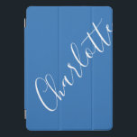 Minimalist Script Personalised Name French Blue iPad Pro Cover<br><div class="desc">Minimalist Script Typography Name in French Blue and White iPad Case</div>