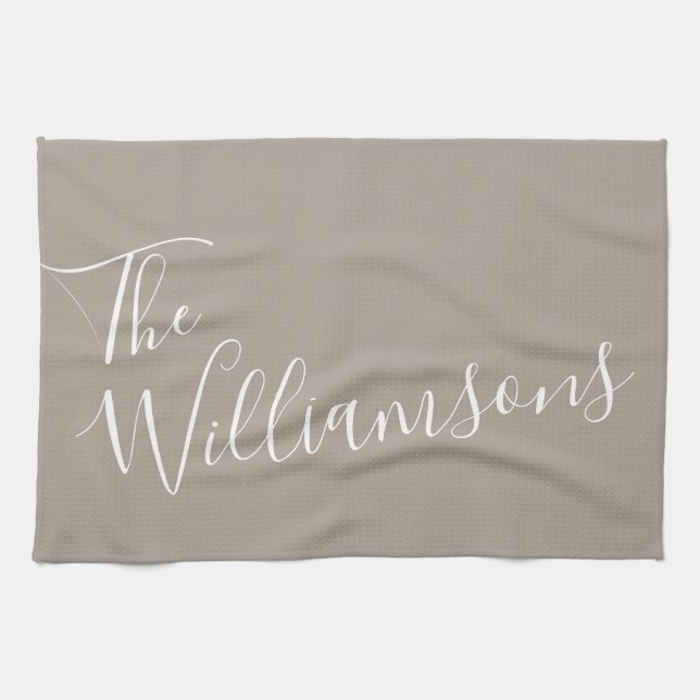 Minimalist Script Personalised Name | Taupe Brown Tea Towel (Horizontal)