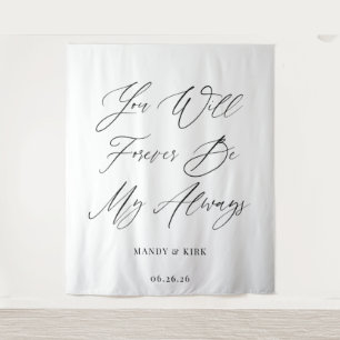 Minimalist Script Personalised Wedding Backdrop Tapestry