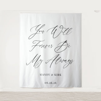 Minimalist Script Personalised Wedding Backdrop Tapestry