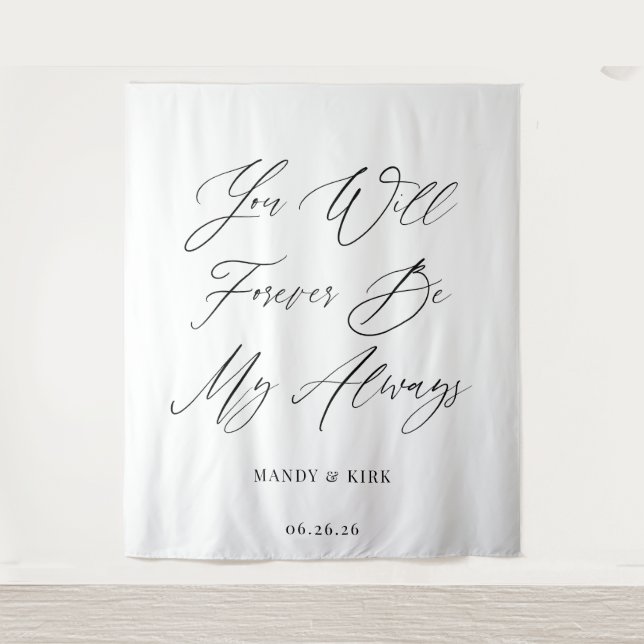 Minimalist Script Personalised Wedding Banner  Tapestry (Front)