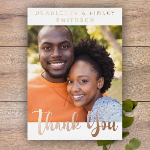   Minimalist Script Personalised Wedding Thank You Foil Holiday Card