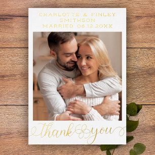   Minimalist Script Personalised Wedding Thank You Foil Holiday Card