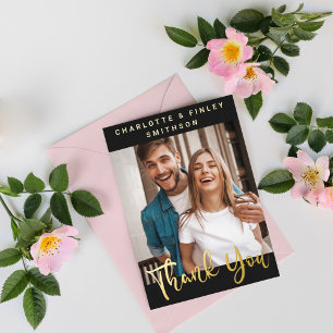 Minimalist Script Personalised Wedding Thank You Foil Holiday Card