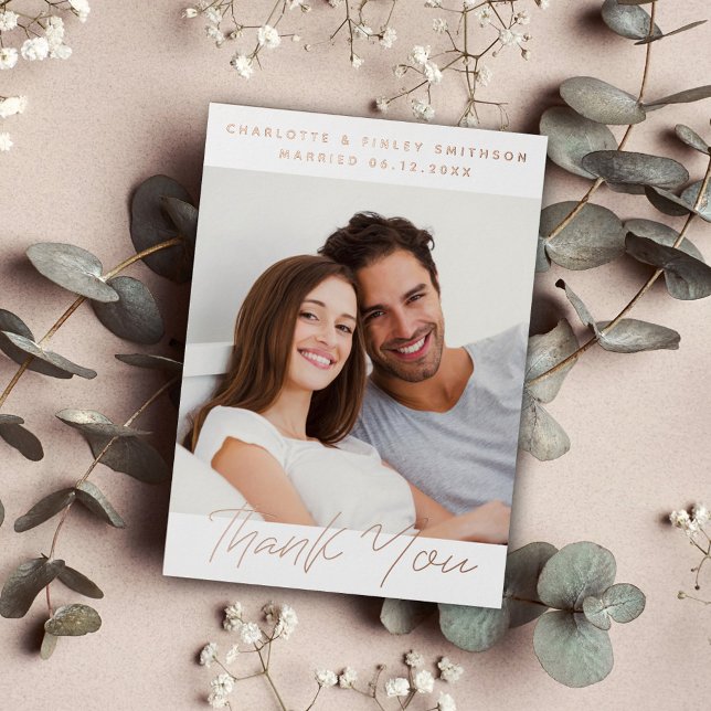   Minimalist Script Personalised Wedding Thank You Foil Holiday Card (Creator Uploaded)