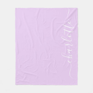 Minimalist Script Personalized Name in Lavender  Fleece Blanket