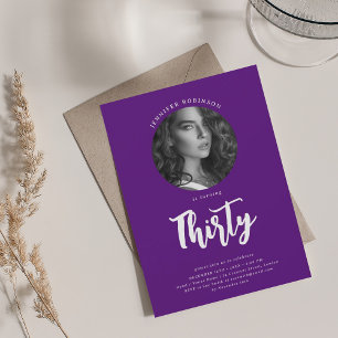 Minimalist Script Photo 30th Birthday Purple  Invitation