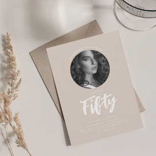 Minimalist Script Photo 50th Birthday Champagne  Invitation