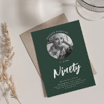 Minimalist Script Photo 90th Birthday Emerald  Invitation<br><div class="desc">An elegant "90th Birthday" party invitation design with personalised photo,  modern typography and custom text.</div>