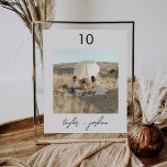 Minimalist Script Photo Boho Table number<br><div class="desc">Beautiful,  simple and modern wedding table number with names and photo of a bride and groom.</div>