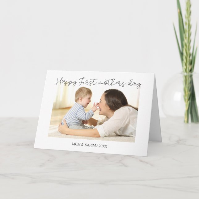 minimalist script photo card first time mummy (Front)