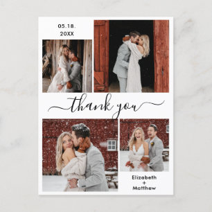 Minimalist Script Photo Collage Wedding Thank You Postcard