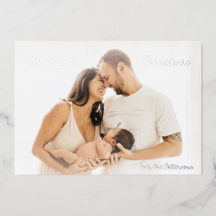 Minimalist Script Photo Modern Christmas Foil Holiday Card