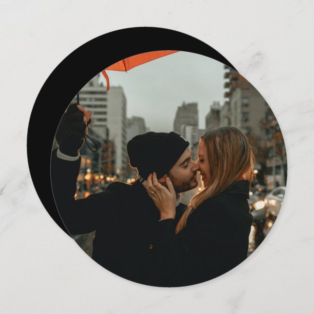 Minimalist script photo round wedding invitation (Front/Back)