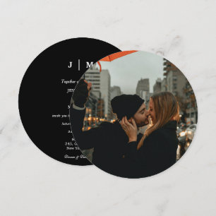 Minimalist script photo round wedding invitation
