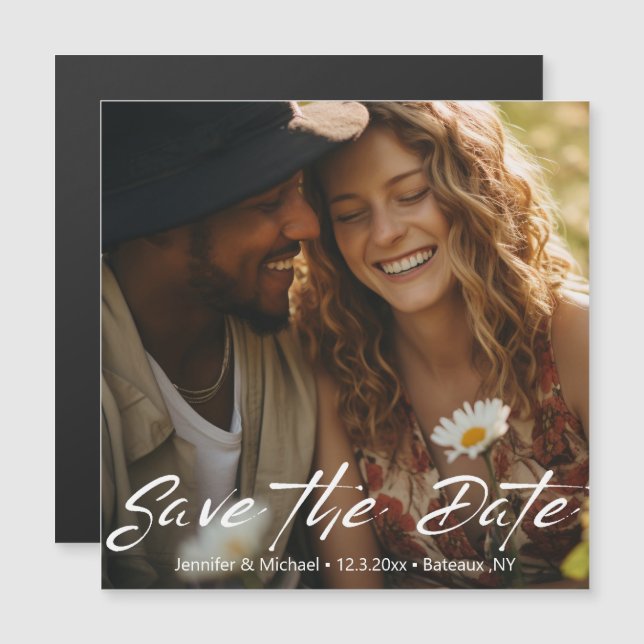 Minimalist Script Photo Save the Date Magnet (Front/Back)