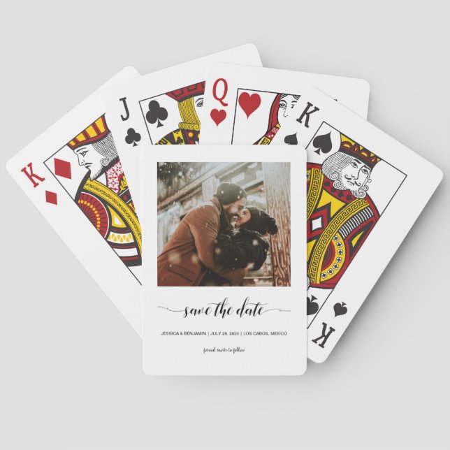 Minimalist Script Photo Save The Date Playing Cards (Back)