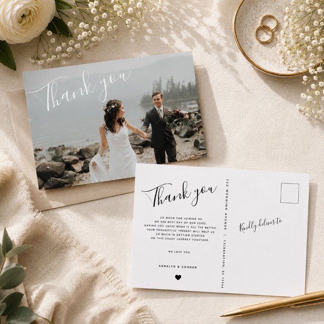 Minimalist Script | Photo Simple Modern Thank you Postcard (Creator Uploaded)