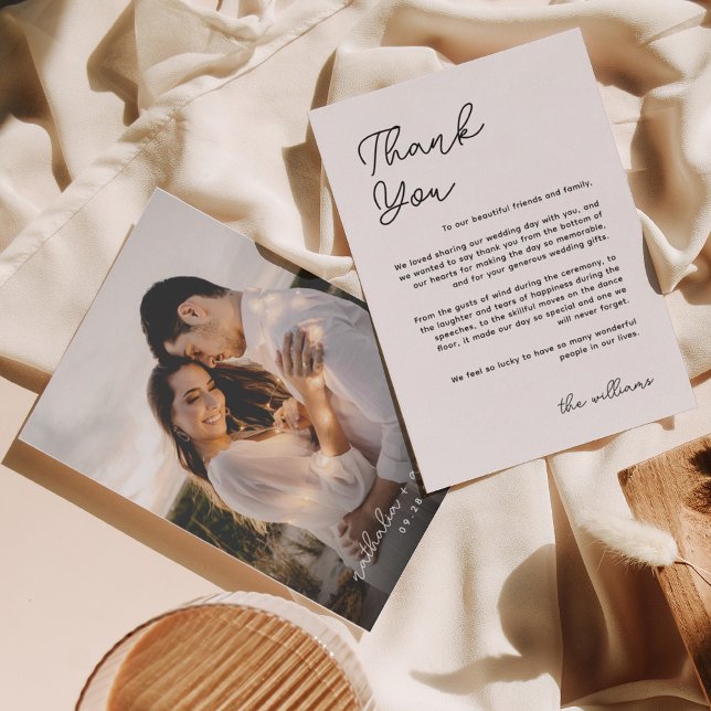 Minimalist Script Photo Wedding Flat  Thank You Card (Creator Uploaded)