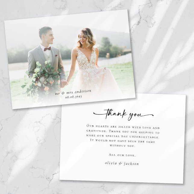 Minimalist Script Photo Wedding Thank You Card (Creator Uploaded)