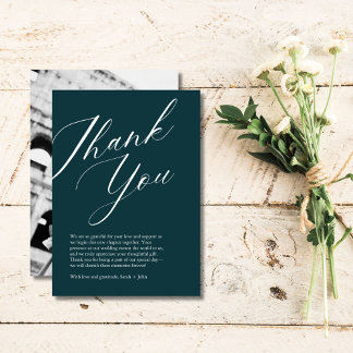 Minimalist Script Photo Wedding Thank You Card