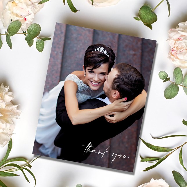 Minimalist Script Photo Wedding Thank You Postcard (Minimalist Script Photo Wedding Thank You Postcard)
