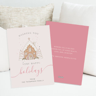 Minimalist Script Pink House Christmas Flat Holiday Card