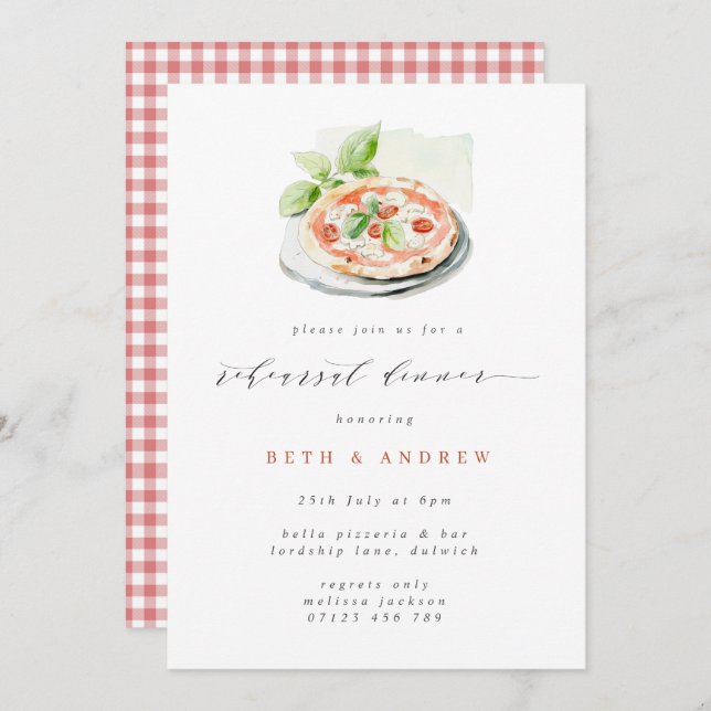 Minimalist Script Pizza Rehearsal Dinner Invitation (Front/Back)