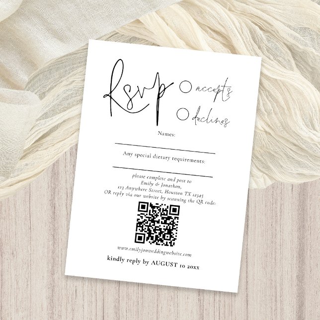Minimalist Script Post or QR Code Wedding RSVP  Enclosure Card (Creator Uploaded)