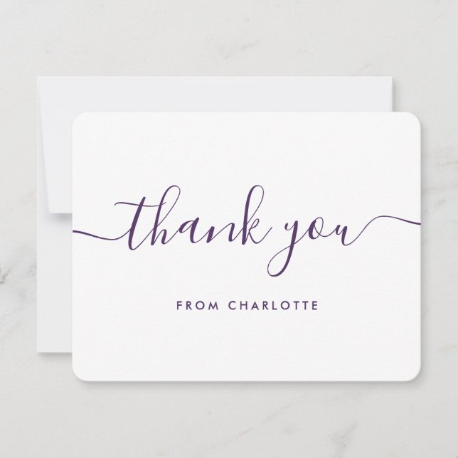 Minimalist Script Purple Birthday Wedding Shower Thank You Card (Front)