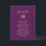 Minimalist Script Purple Seating Plan Table Number<br><div class="desc">This is a customisable table number seating plan. It features a whimsical script and classic typography on a purple background. Personalise by adding your own details. This minimalist table seating plan is perfect for weddings,  baby showers,  bridal showers,  birthdays,  and so much more.</div>