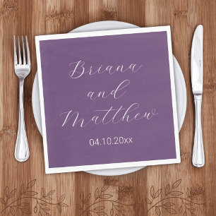Minimalist Script Purple Wedding Napkin