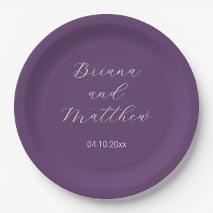 Minimalist Script Purple Wedding Paper Plate