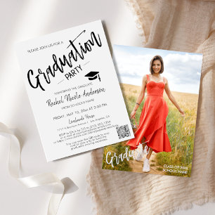Minimalist Script QR Code Photo Graduation Party Invitation