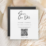 Minimalist Script QR Code Save The Date Magnet<br><div class="desc">Less hassle, no missing mail when you invite your guests online with a QR code that sends them directly to your wedding website for additional details. The design features a minimalist, simple black and white creative with a modern very elegant calligraphy Save Our Date script. Easily follow directions for inserting...</div>