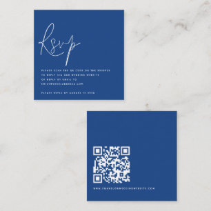 Minimalist Script QR Code Wedding Blue RSVP Enclosure Card