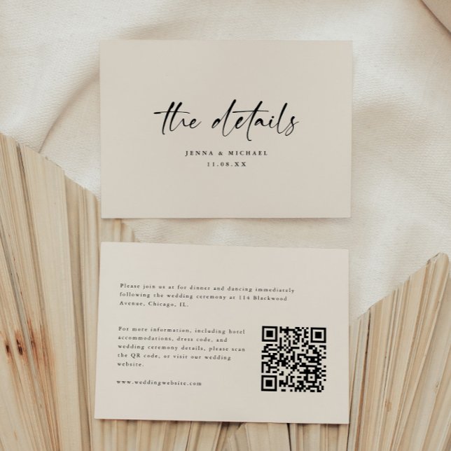 Minimalist Script QR Code Wedding Details Enclosure Card (Creator Uploaded)