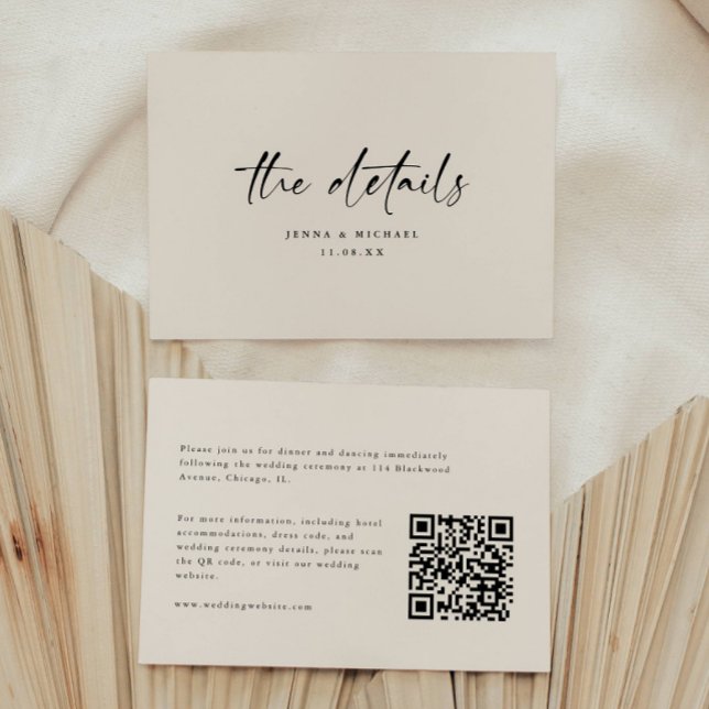 Minimalist Script QR Code Wedding Details Enclosure Card (Creator Uploaded)