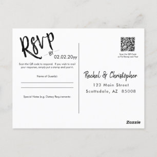 Minimalist Script QR Code Wedding Event RSVP Postcard